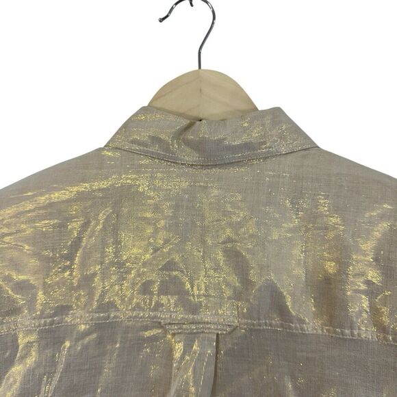 Victoria Jones Petites Medium PM Button Front Shirt Metallic Shiny Womens - Picture 13 of 13